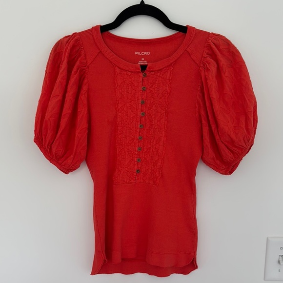 Pilcro Tops - Pilcro Red Puff Short Sleeve Blouse - Size XS